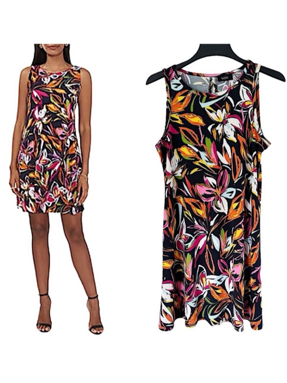 MSK Tropical Print Sleeveless Dress